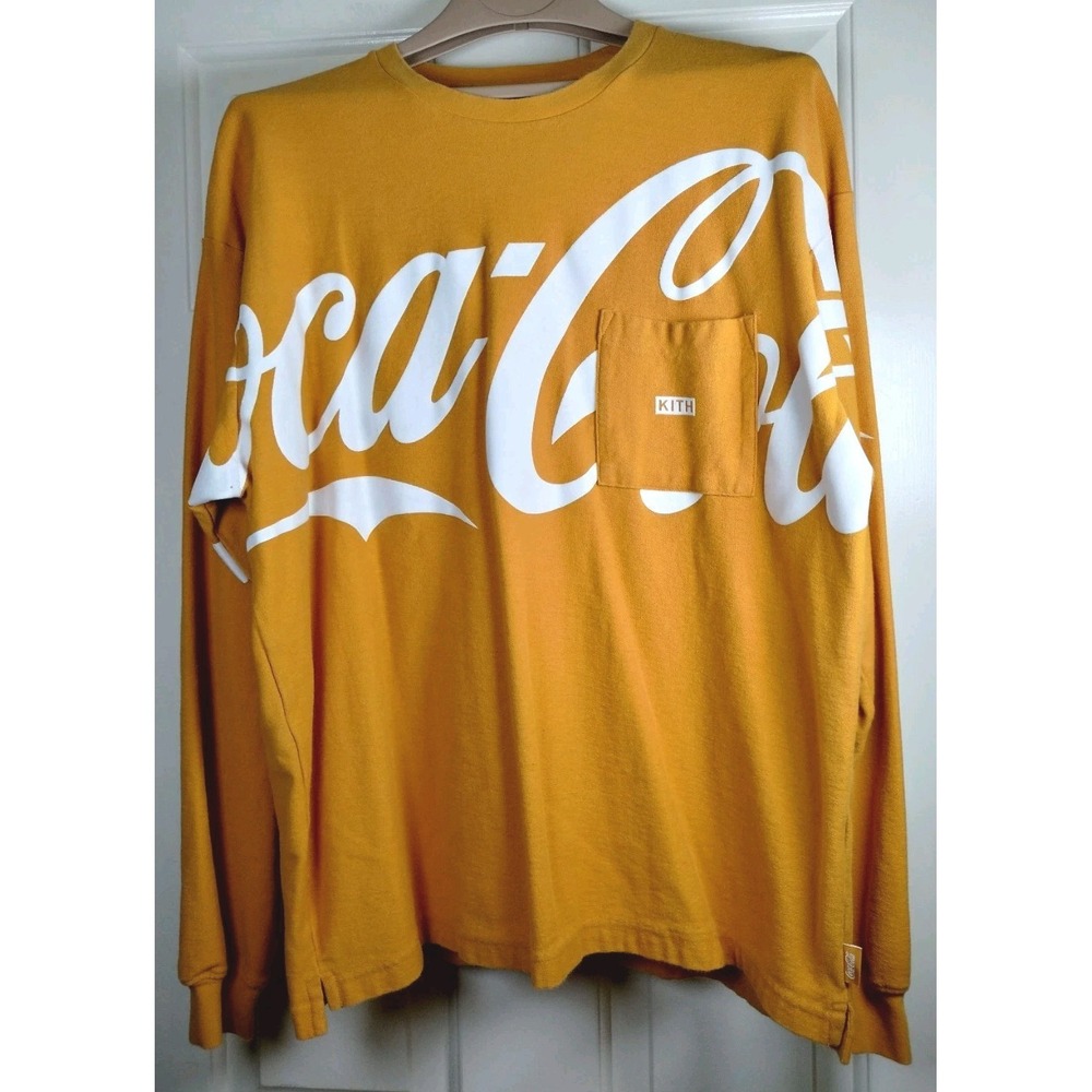 Kith x Coca-Cola Quinn Long Sleeve Pocket T-Shirt Mustard Yellow Men's Size M